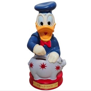 Vintage 80's Walt Disney Productions Donald Duck Coin Bank With Stopper